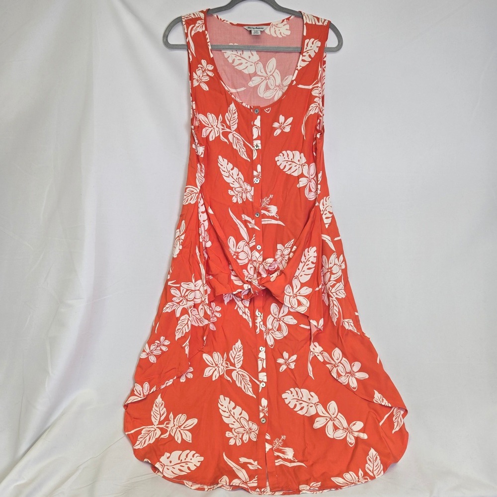 Tommy Bahama Hibiscus Hiatus Front Tie Floral Sundress Coral Orange White Large